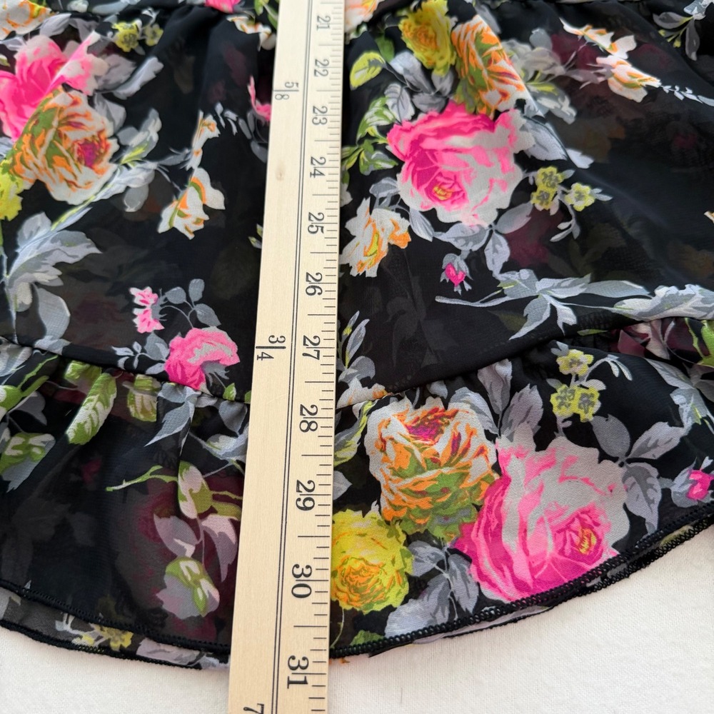 Poetry Black Pink Floral Chiffon Tiered Mini Dress Y2K Whimsigoth Fairy Grunge S - Picture 11 of 14